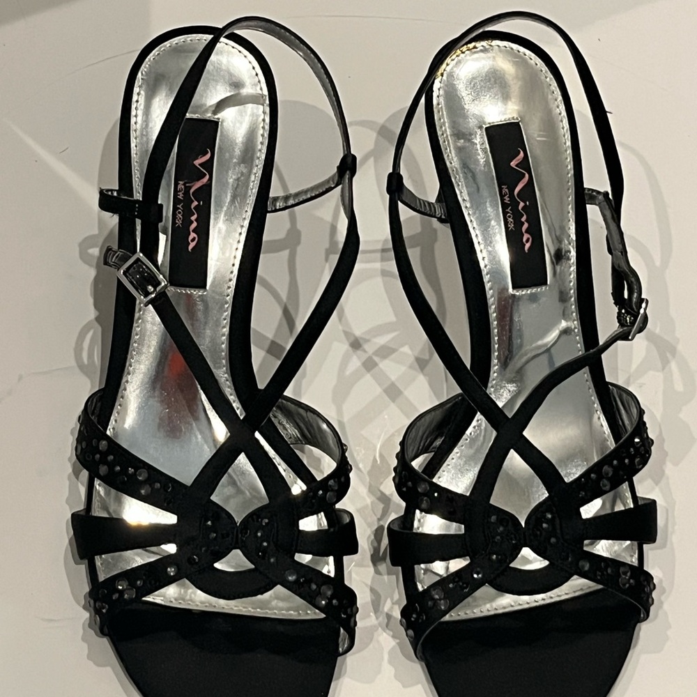Nina Black Strappy Heels with Medium Heel